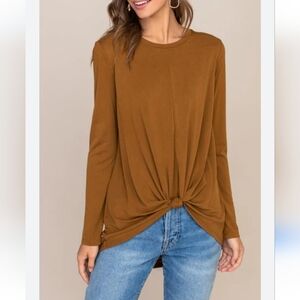 Allsaints Taupe Soft Front Tie Long Sleeve Slouchy Loose Fitted Top Medium